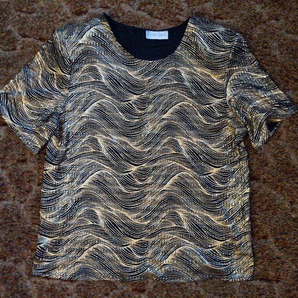 FairSet Vintage Gold Waves Short Sleeve Blouse with shoulder pads - Picture 2 of 7